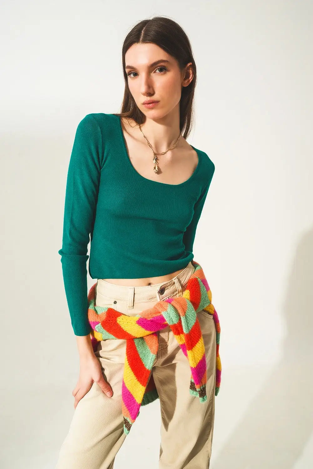 Open back jumper in green - Sweaters