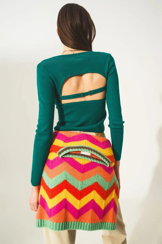 Open back jumper in green - Sweaters