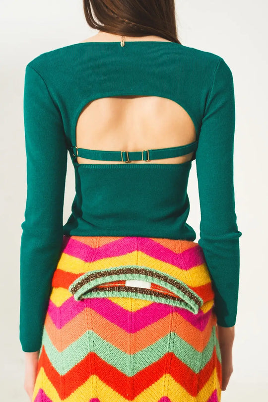 Open back jumper in green - Sweaters