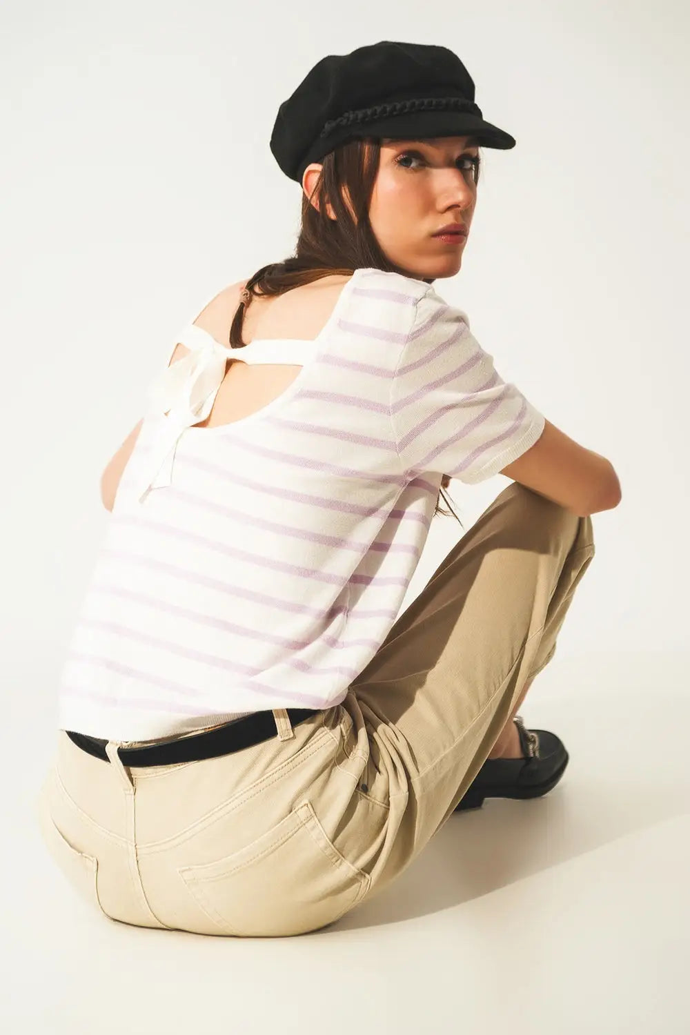 Open back lace up stripes jumper in lilac - Sweaters