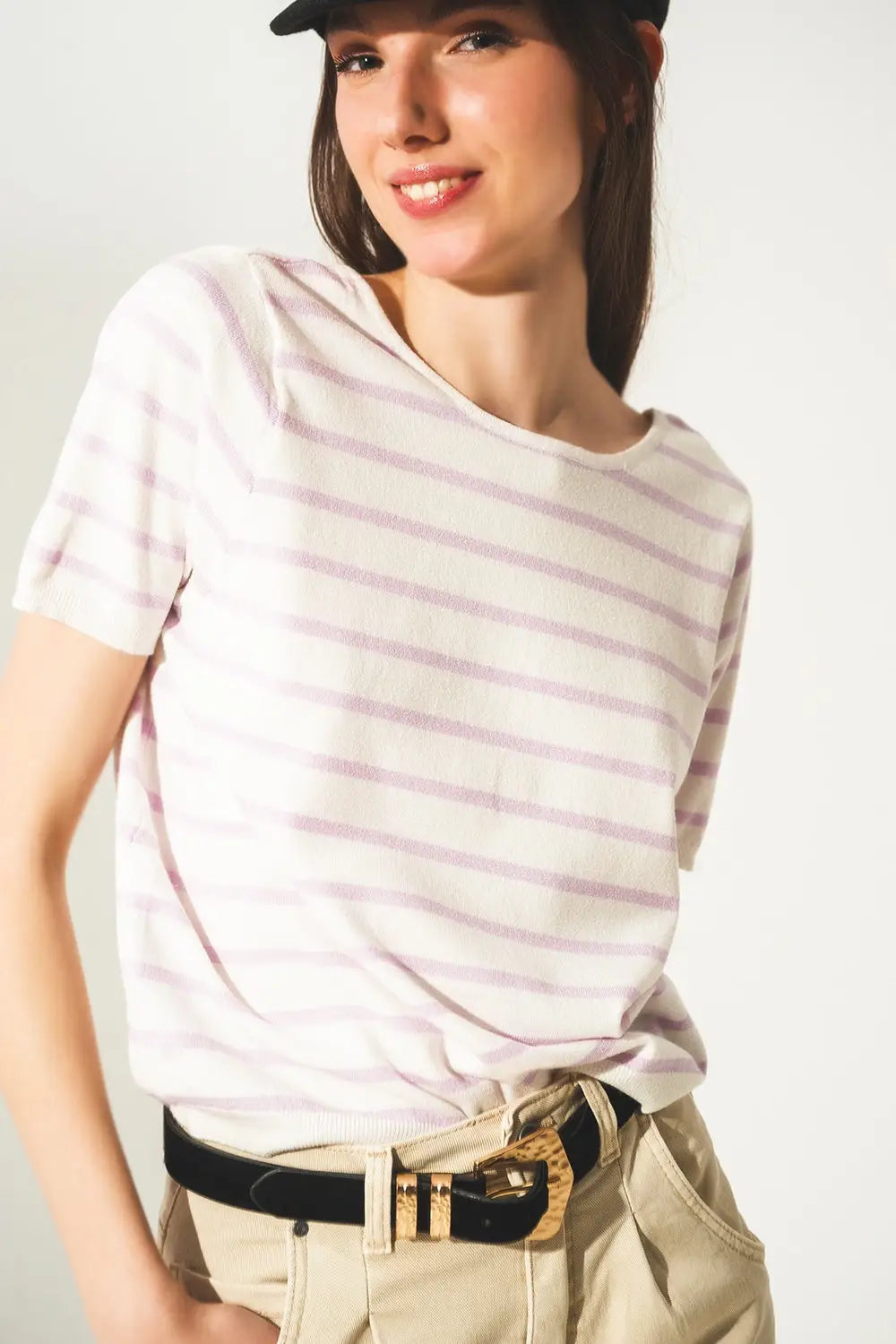 Open back lace up stripes jumper in lilac - Sweaters