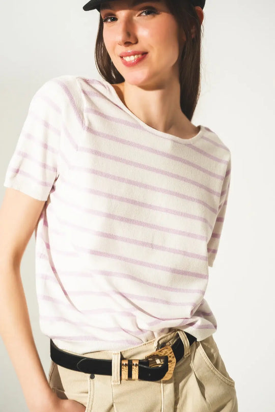 Open back lace up stripes jumper in lilac - Sweaters