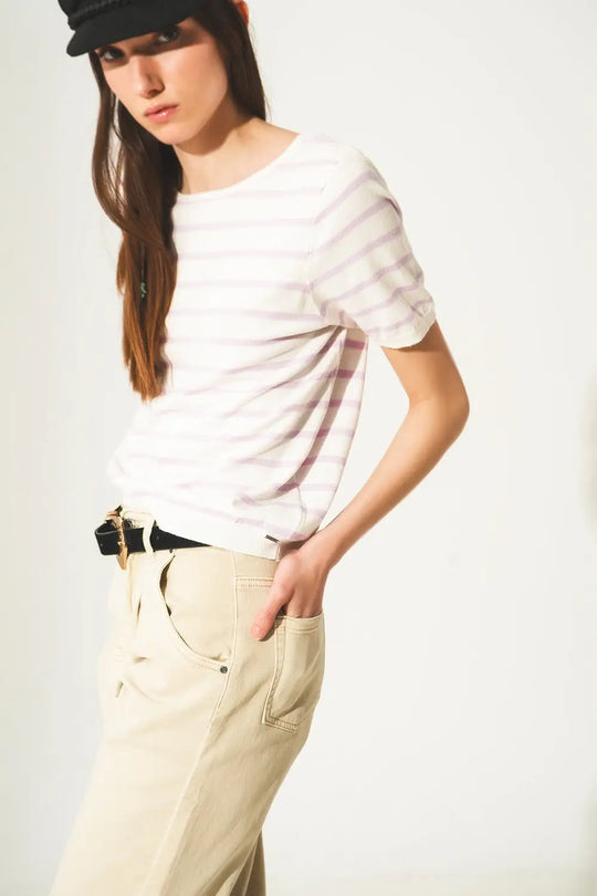 Open back lace up stripes jumper in lilac - Sweaters