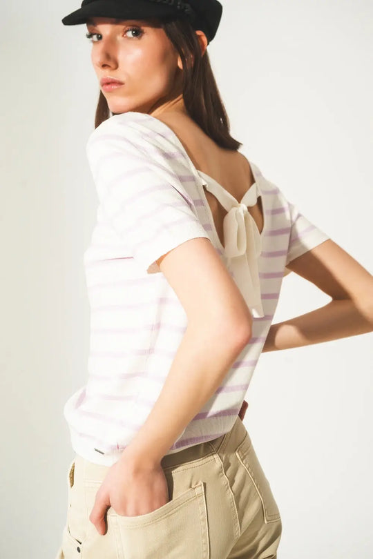 Open back lace up stripes jumper in lilac - Sweaters