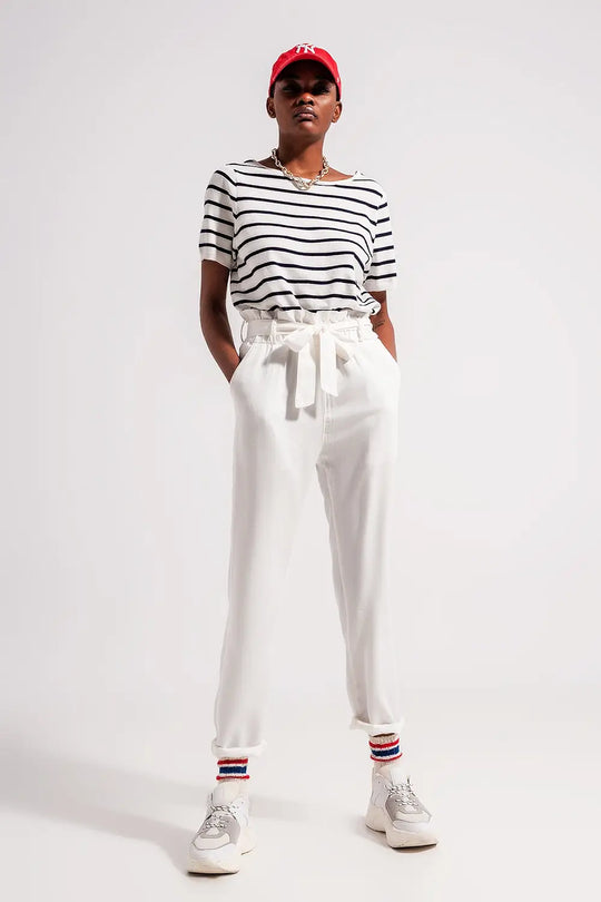 Open back lace up stripes jumper in navy - Sweaters