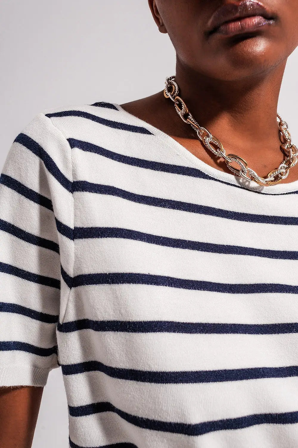 Open back lace up stripes jumper in navy - Sweaters