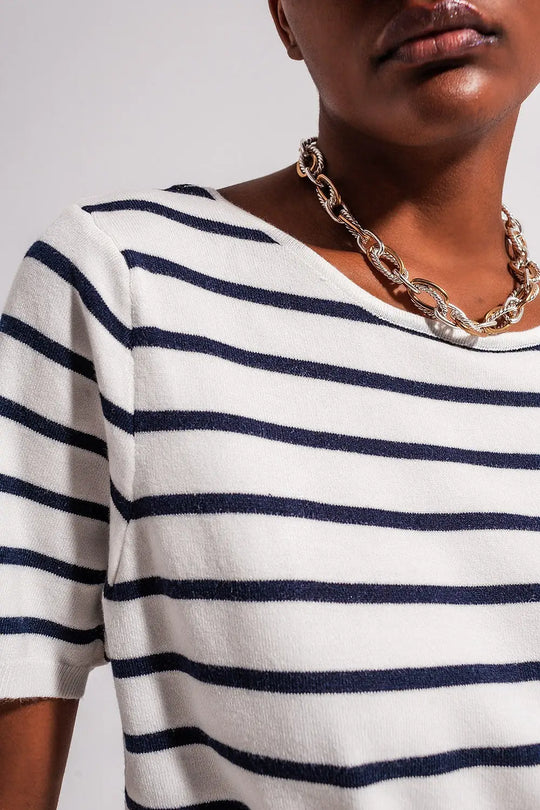 Open back lace up stripes jumper in navy - Sweaters