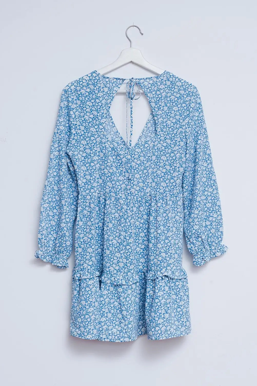 Open back mini tea dress in blue floral - Dresses