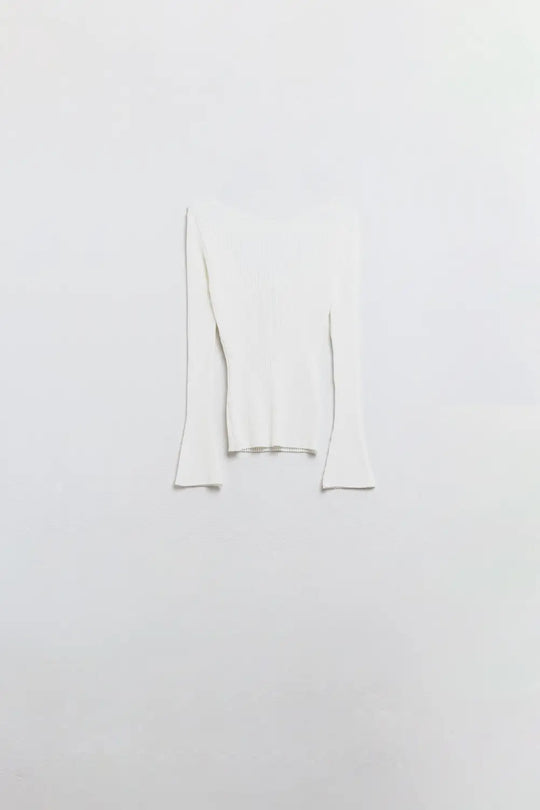 Q2 open back white ribbed sweater