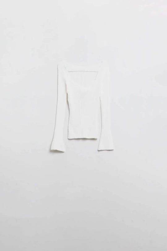 open back white ribbed sweater - Sweaters
