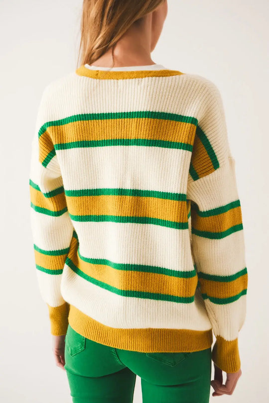 Open front cardi in yellow stripe - One Size / Yellow - Sweaters