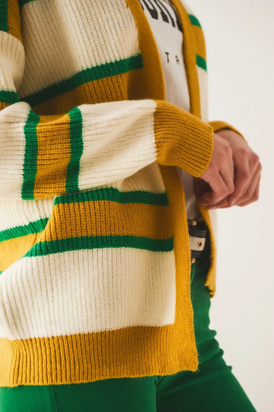 Open front cardi in yellow stripe - One Size / Yellow - Sweaters