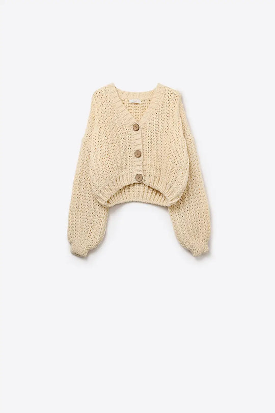 Open Knit Chunky Cardigan In beige - One Size / White - Coats and Jackets