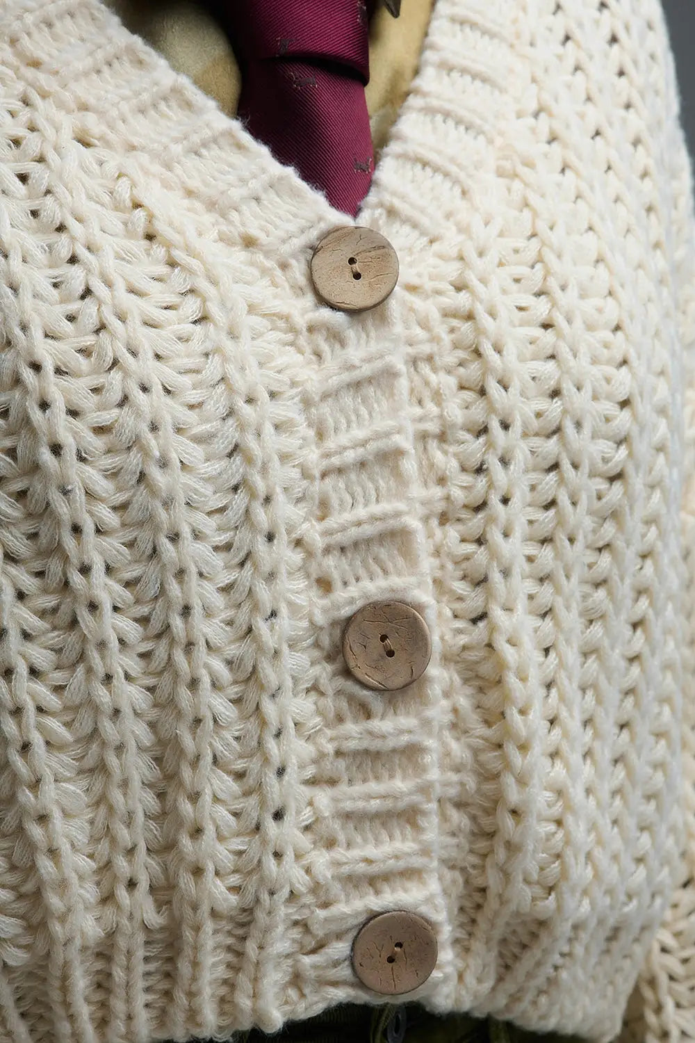 Open Knit Chunky Cardigan In beige - One Size / White - Coats and Jackets