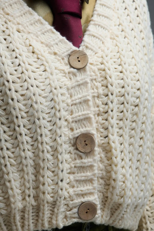 Open Knit Chunky Cardigan In beige - One Size / White - Coats and Jackets