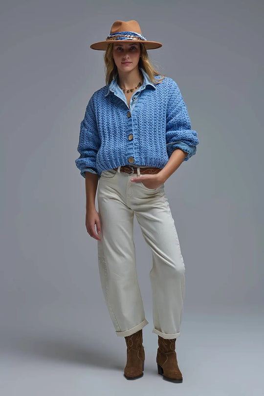 Open Knit Chunky Cardigan In blue - One Size / Blue - Coats and Jackets