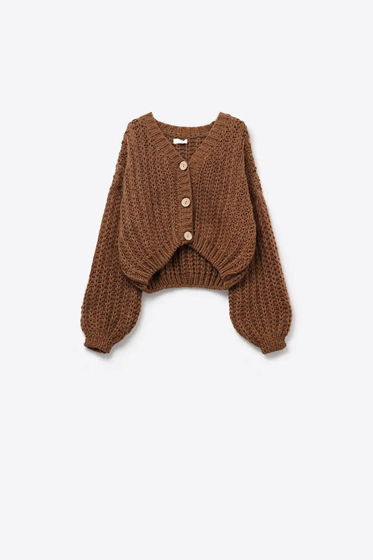 Open Knit Chunky Cardigan In Brown - One Size / Brown - Sweaters