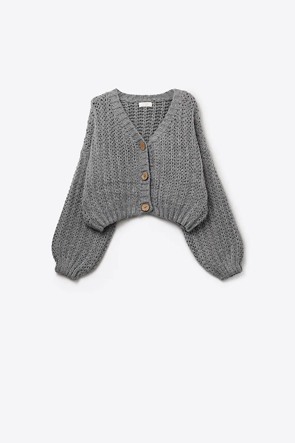 Open Knit Chunky Cardigan In grey with buttons - One Size / Grey - Coats and Jackets