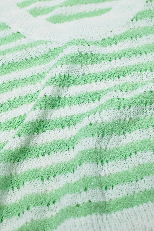 Open Knit Cropped Striped Sleeveless sweater in Green and White - One Size / Green - Sweaters