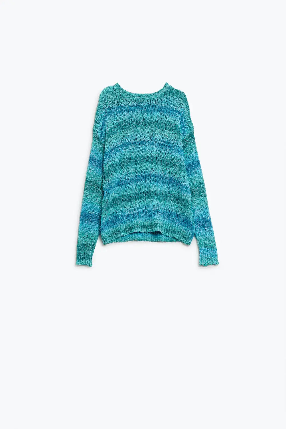 Open Knit Stripey Crew Neck Sweater in Shades of Blue - One Size / Blue - Sweaters