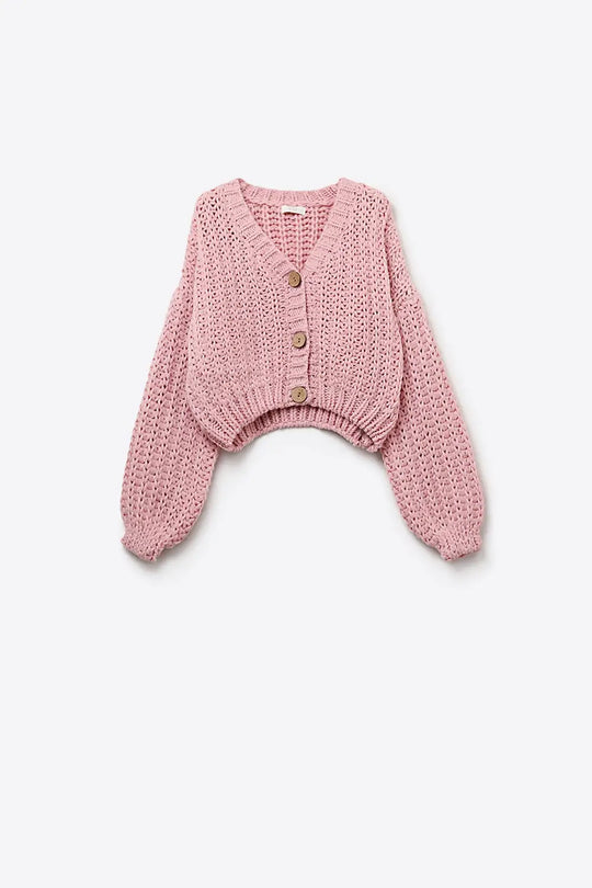 Open Knitted Chunky Cardigan in pink with relaxed sleeves - One Size / Pink - Coats and Jackets