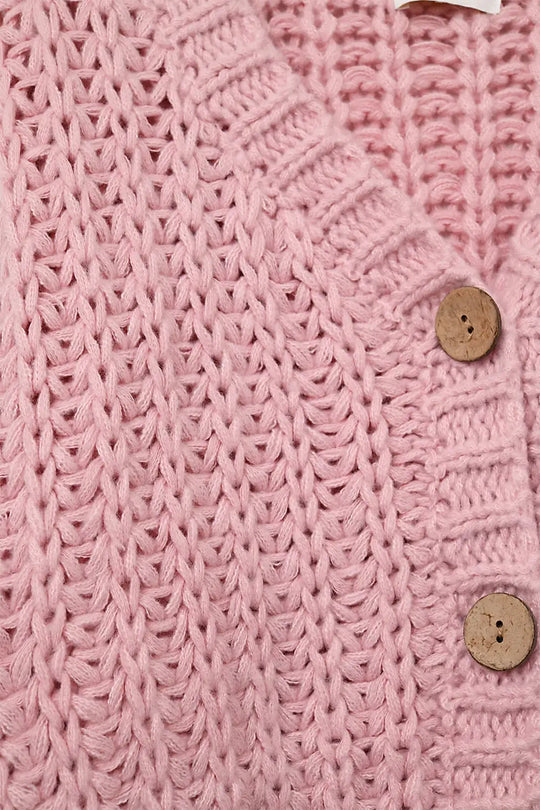Open Knitted Chunky Cardigan in pink with relaxed sleeves - One Size / Pink - Coats and Jackets