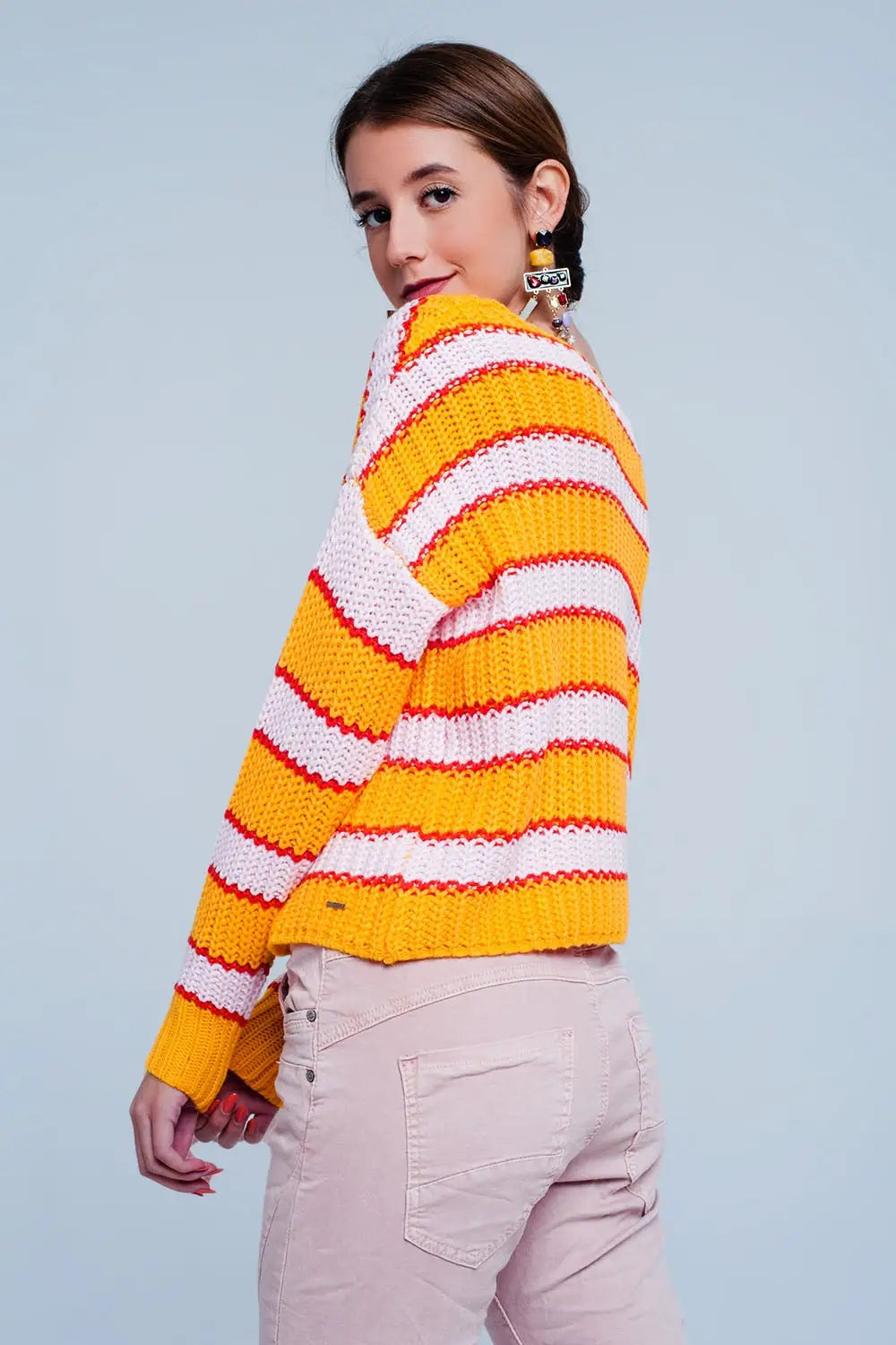 Orange and pink Color block stripe sweater - Sweaters