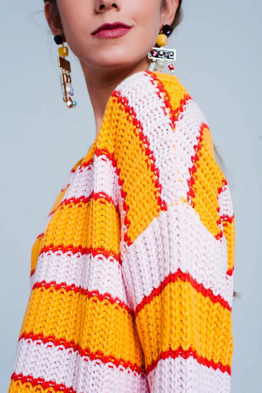 Orange and pink Color block stripe sweater - Sweaters