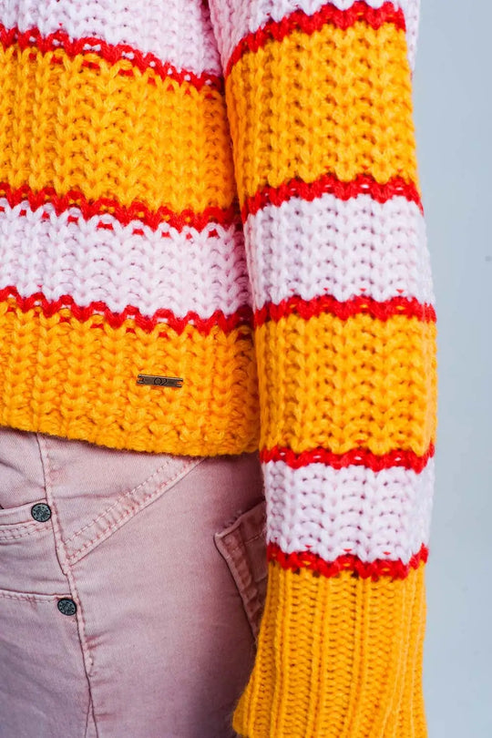 Orange and pink Color block stripe sweater - Sweaters