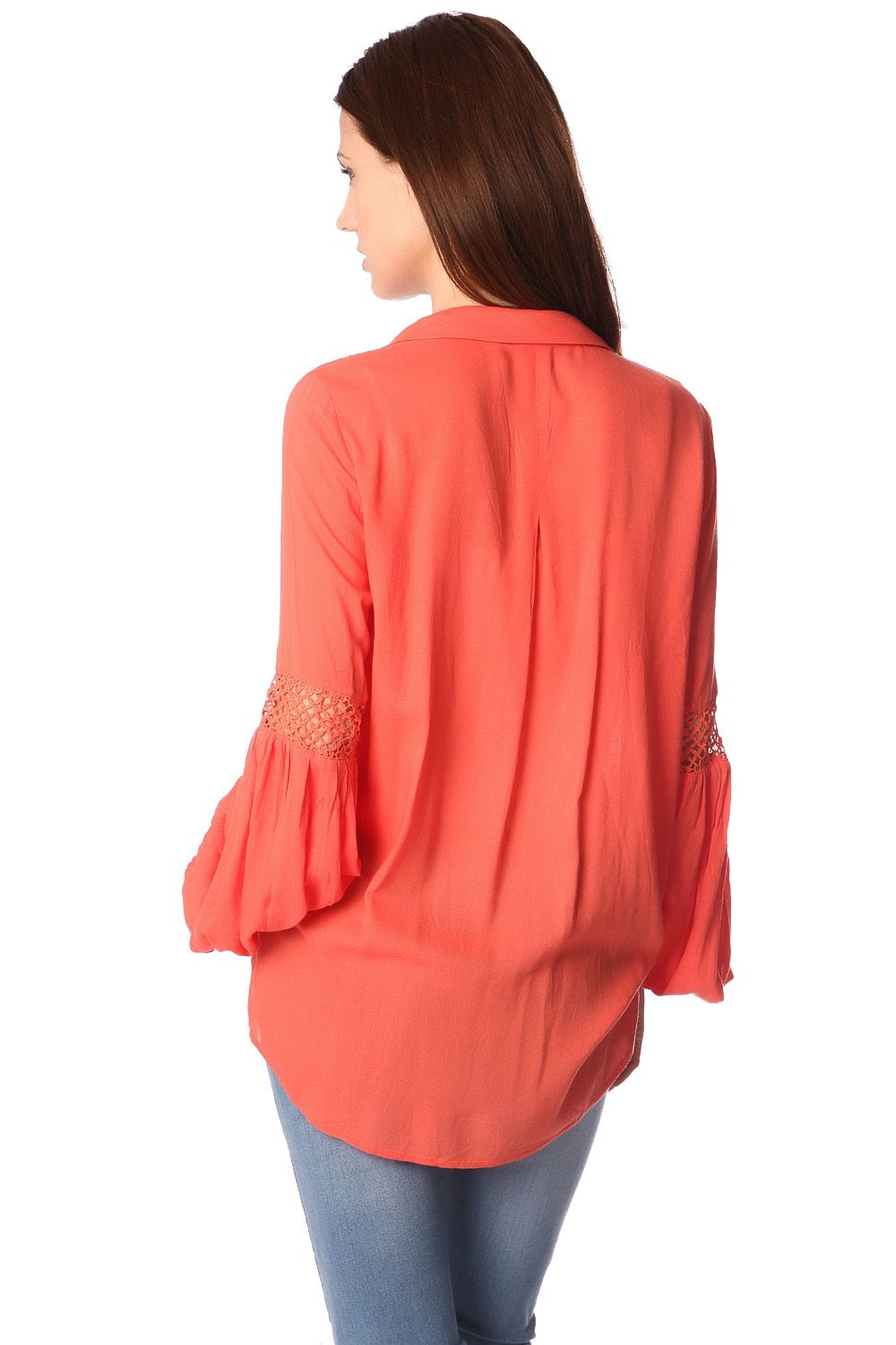 Orange blouse with wrap front and draped detail