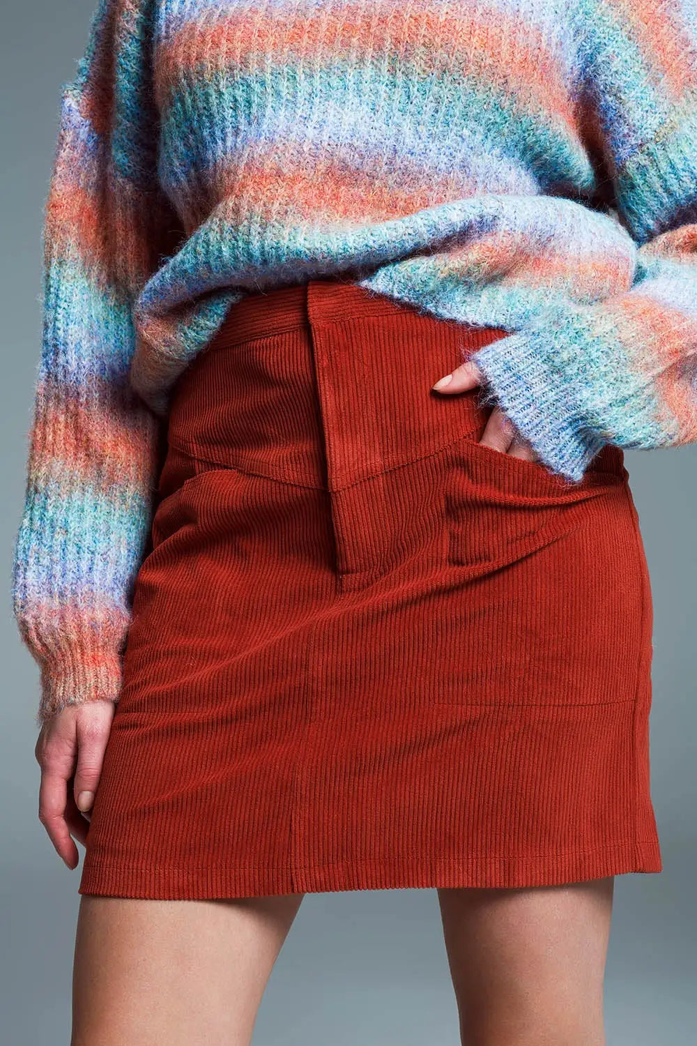 orange corduroy miniskirt with pockets - Skirts