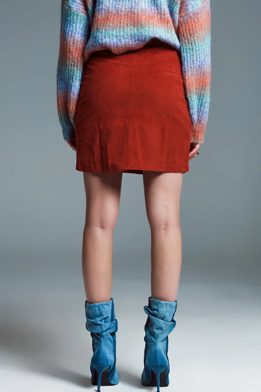 orange corduroy miniskirt with pockets - Skirts