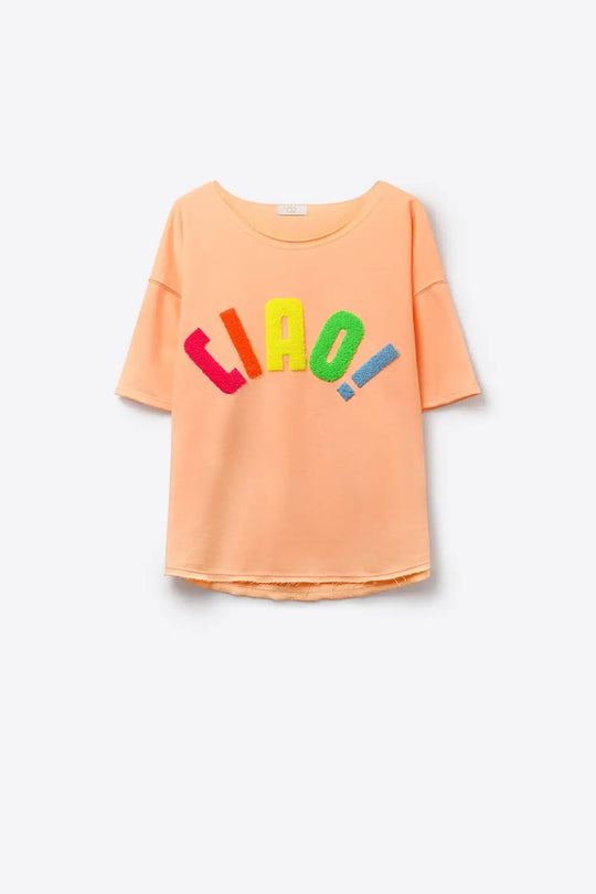 Orange coupe décontractée sweat graphique avec texte coloré - One Size / orange - Tops