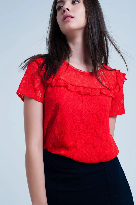 Orange flower lace top - Shirts