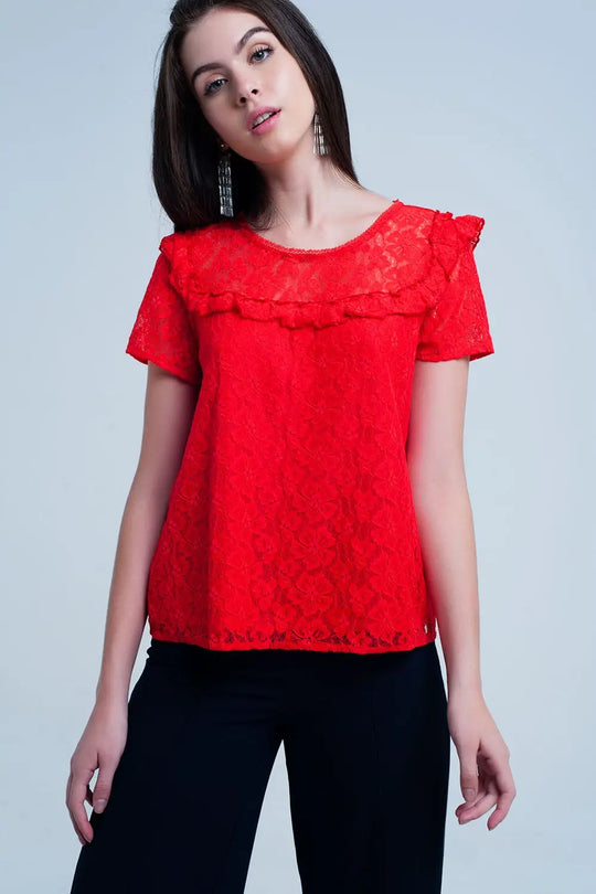 Orange flower lace top - Shirts