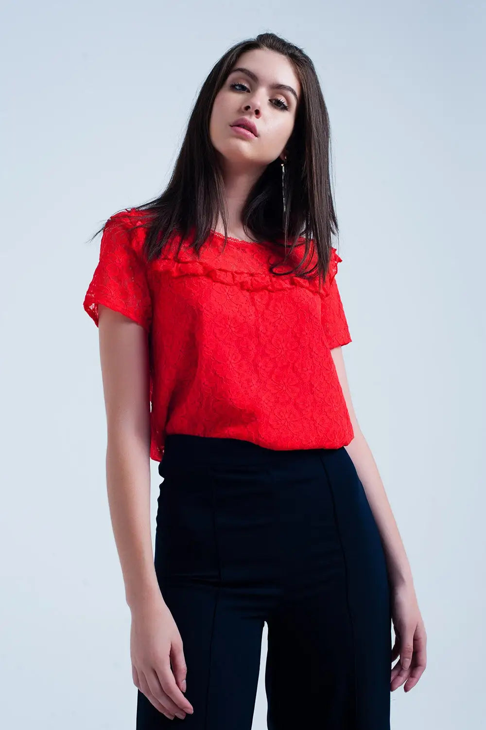 Orange flower lace top - Shirts
