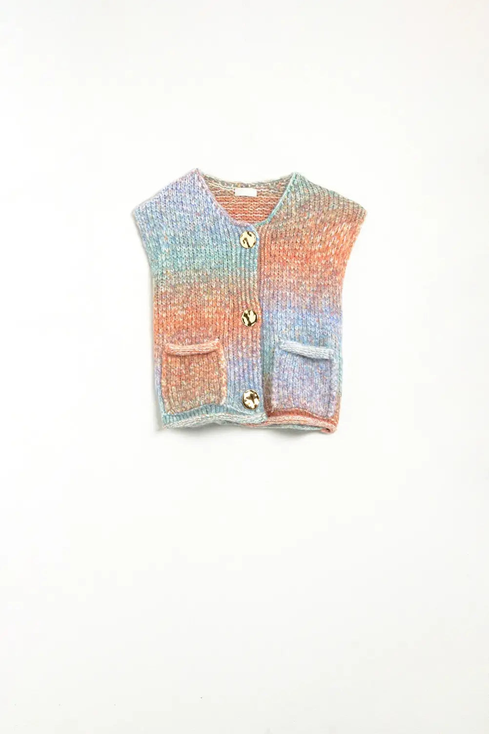 Orange gradient knitted vest with gold buttons - One Size / Orange - Sweaters