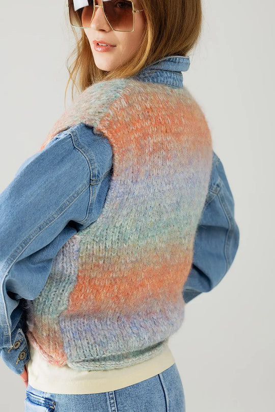 Orange gradient knitted vest with gold buttons - One Size / Orange - Sweaters