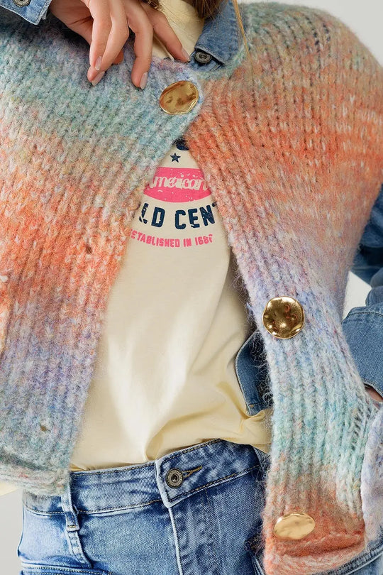 Orange gradient knitted vest with gold buttons - One Size / Orange - Sweaters