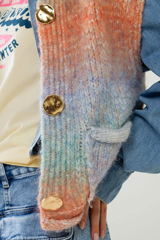 Orange gradient knitted vest with gold buttons - One Size / Orange - Sweaters