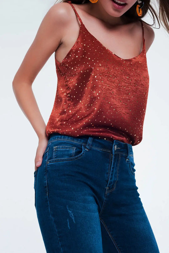 Orange polka dot strappy cami top - Shirts