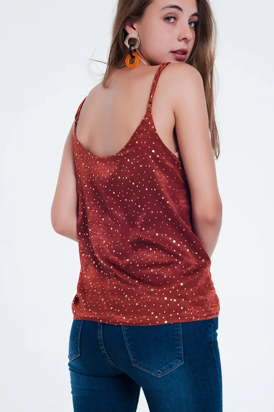 Orange polka dot strappy cami top - Shirts