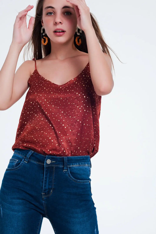 Orange polka dot strappy cami top - Shirts