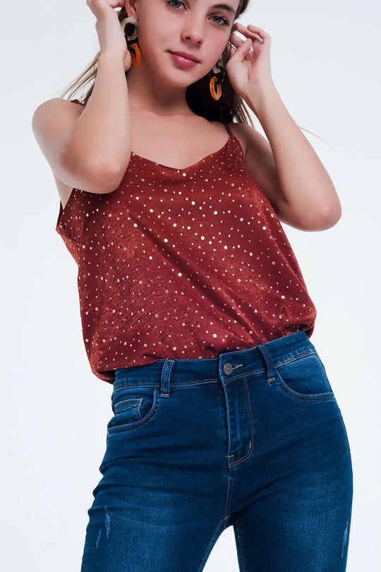 Orange polka dot strappy cami top - Shirts