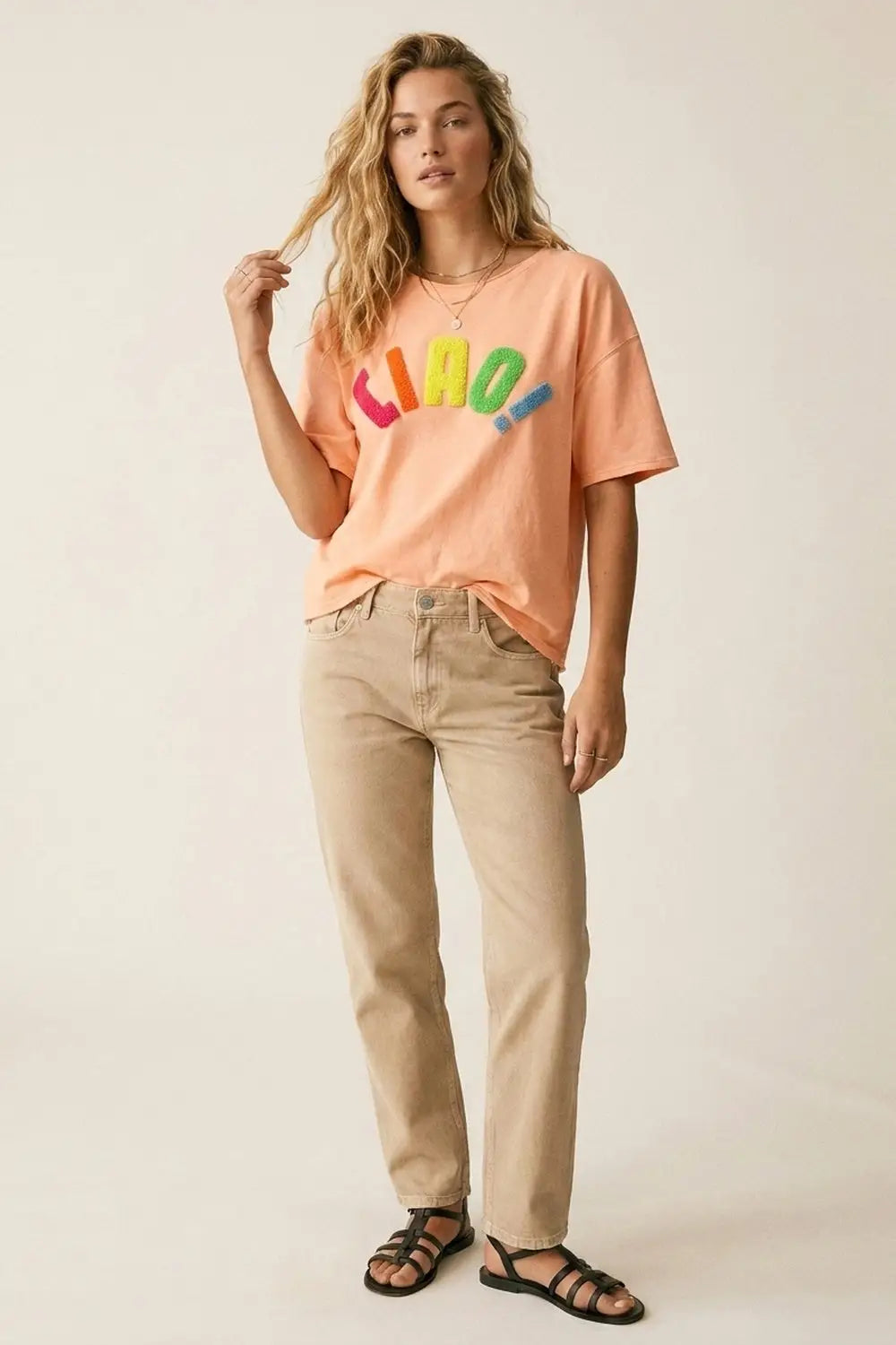 Q2 Orange Relaxed Fit Graphic sweat with Colorful Text