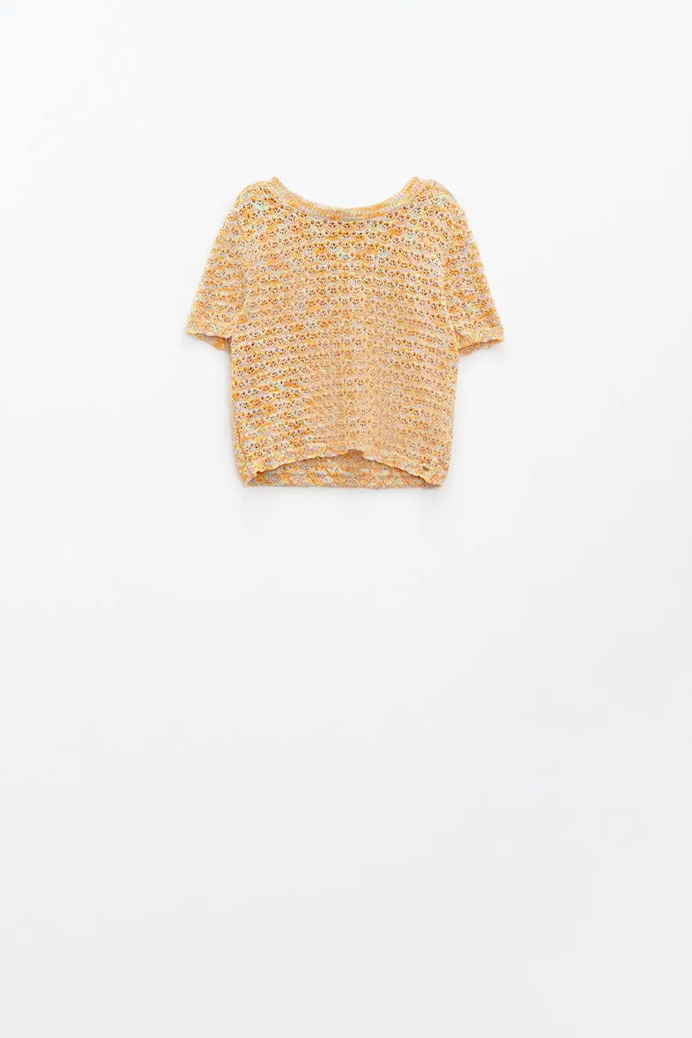 Q2 orange short sleeve crochet knit sweater