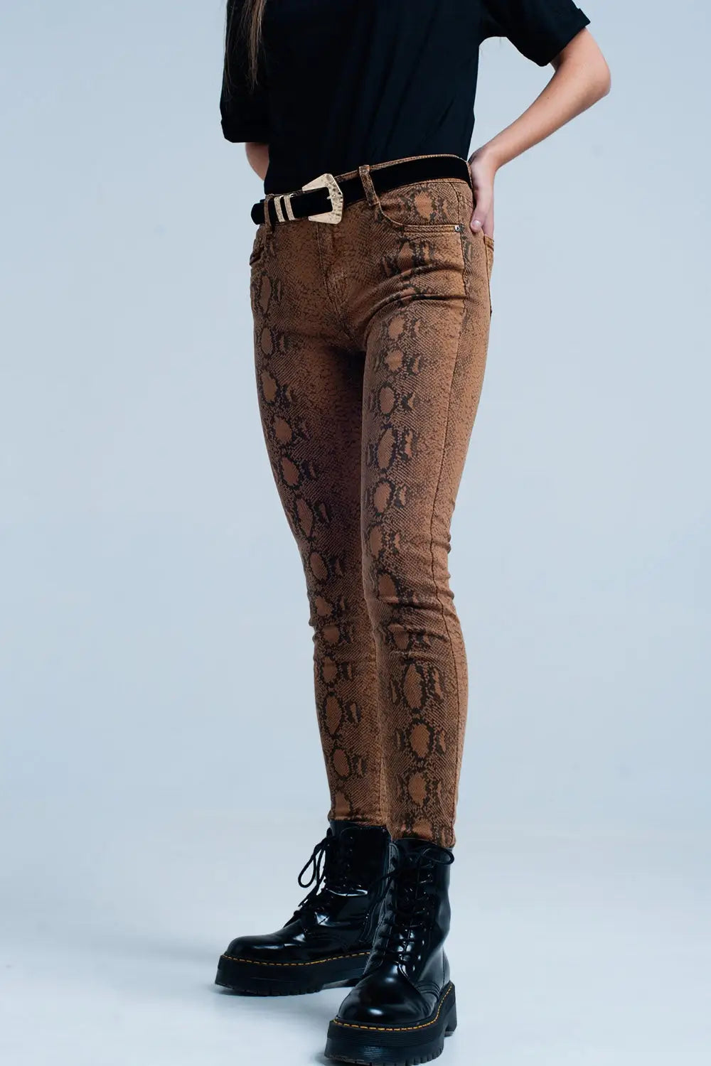Orange Skinny Pants in Snake Print - Jeans