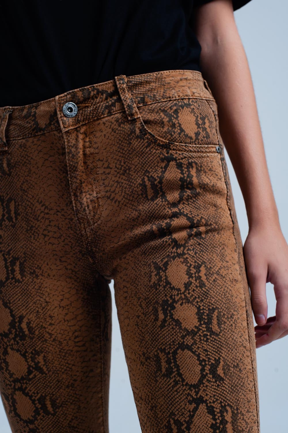 Orange Skinny Pants in Snake Print