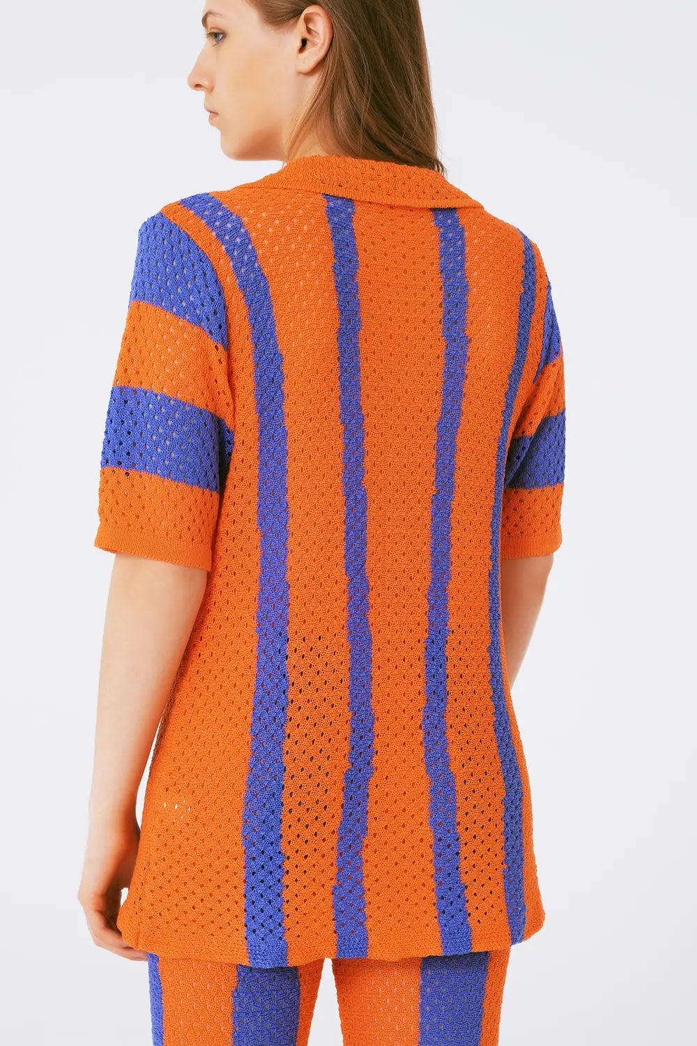 Orange Striped Crochet Knitted Cardigan - One Size / Orange - Sweaters