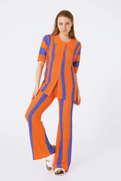 orange striped crochet pants - One Size / Orange - Pants